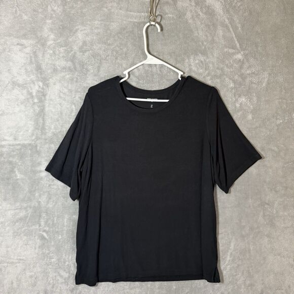 Cozy Earth Bamboo Stretch Knit Tee Shirt Womens Size XL Black Ribbed Pattern - Picture 1 of 7